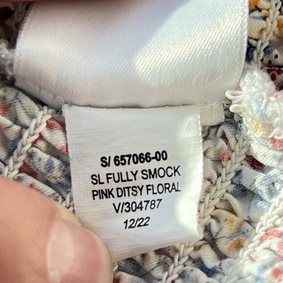 Old Navy Pink Ditsy Floral Smocked Cami Tank Top Ruffle Strap Boho Size L - Picture 5 of 7